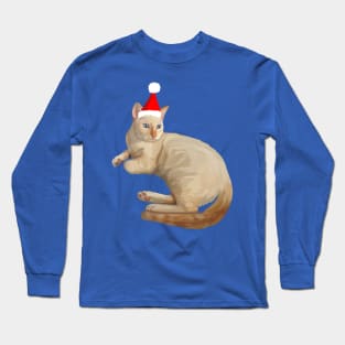 Christmas Santa Hat Flame Point Siamese Cat Long Sleeve T-Shirt